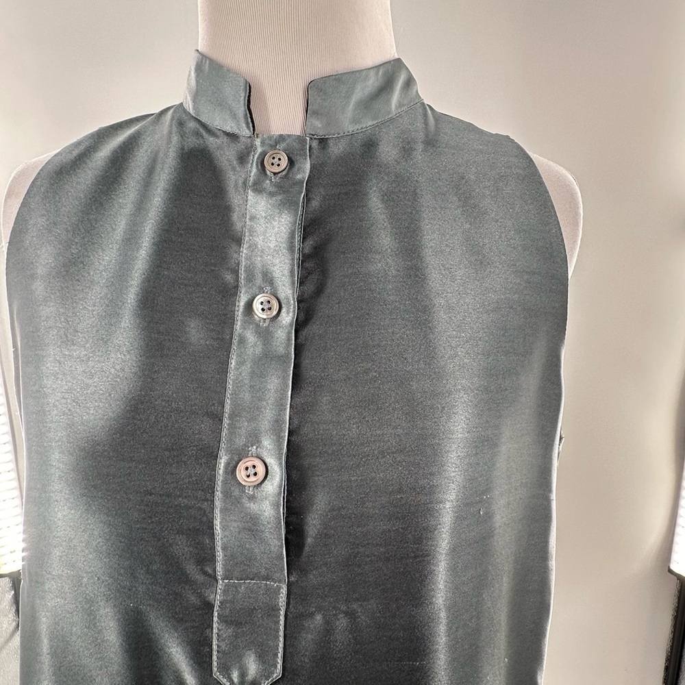 Eileen Fisher dress size SP greenish gray 100% silk button down resortwear - Picture 5 of 14